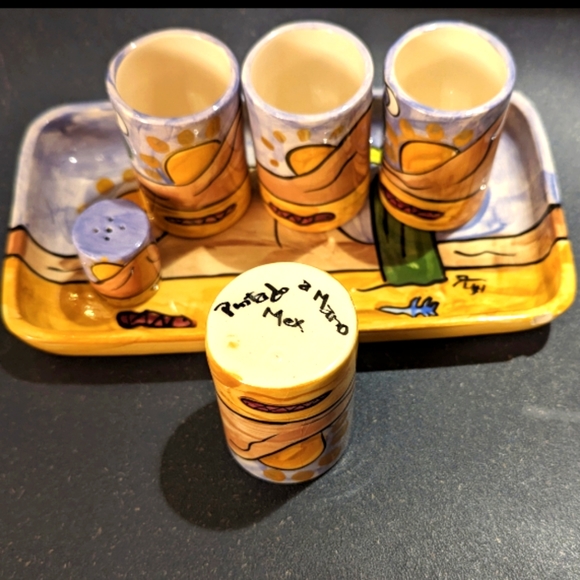 Vintage Hand painted Mexican Tequila Tray Set - Picture 4 of 6